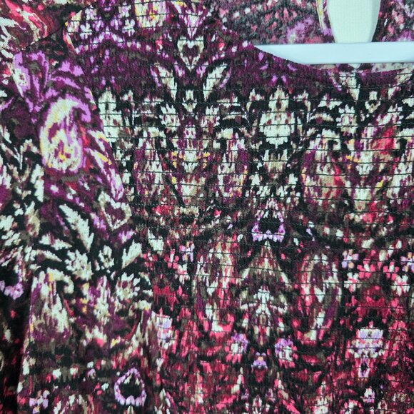 J. Jill Blouse Women's Size Small Purple Black Mixed Print Smocked Bodice - Picture 9 of 14
